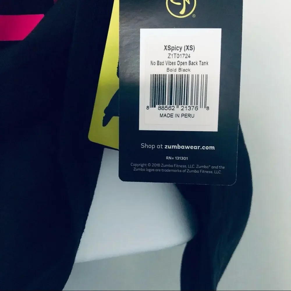 NEW Zumba Size XS Dance No Bad Vibes Workout Tank Black